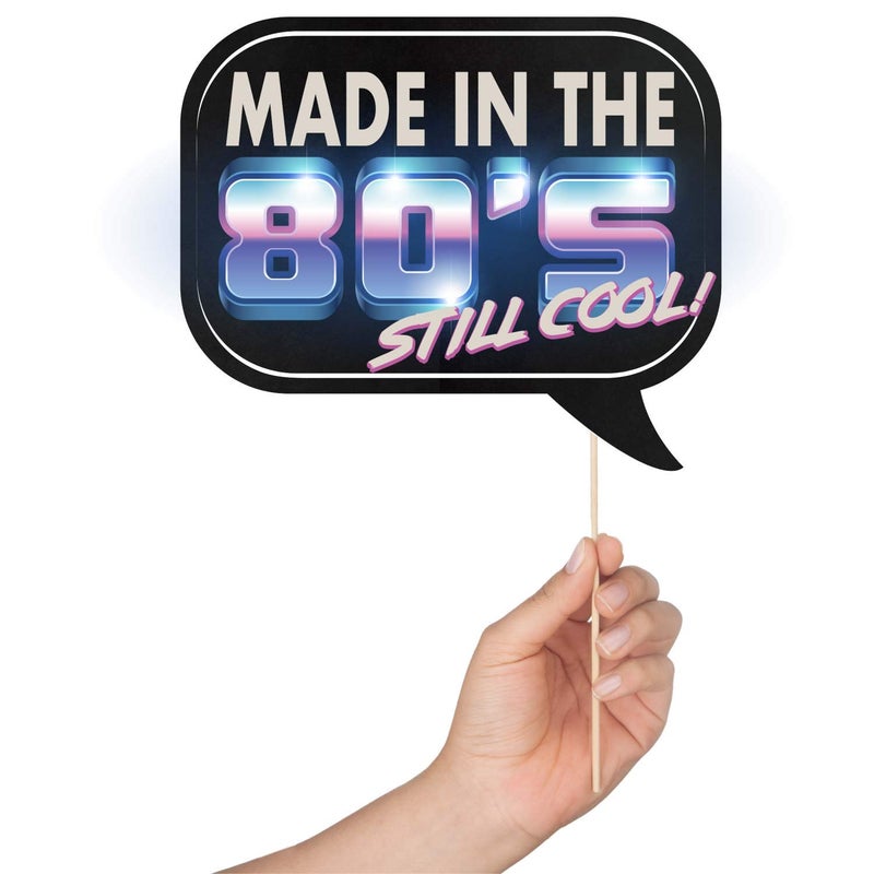 Outside The Booth 80s Photo Booth Props - 41-pc Photo Prop Kit with 8 x 10-Inch Sign, 60 Adhesive Pads, 45 Sticks - 80's Decorations and Theme Party Decorations - Image 3